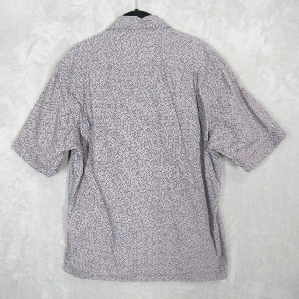 Reyn Spooner Button Up Shirt Mens Large Blue Tan Geometric Circle Print Cotton